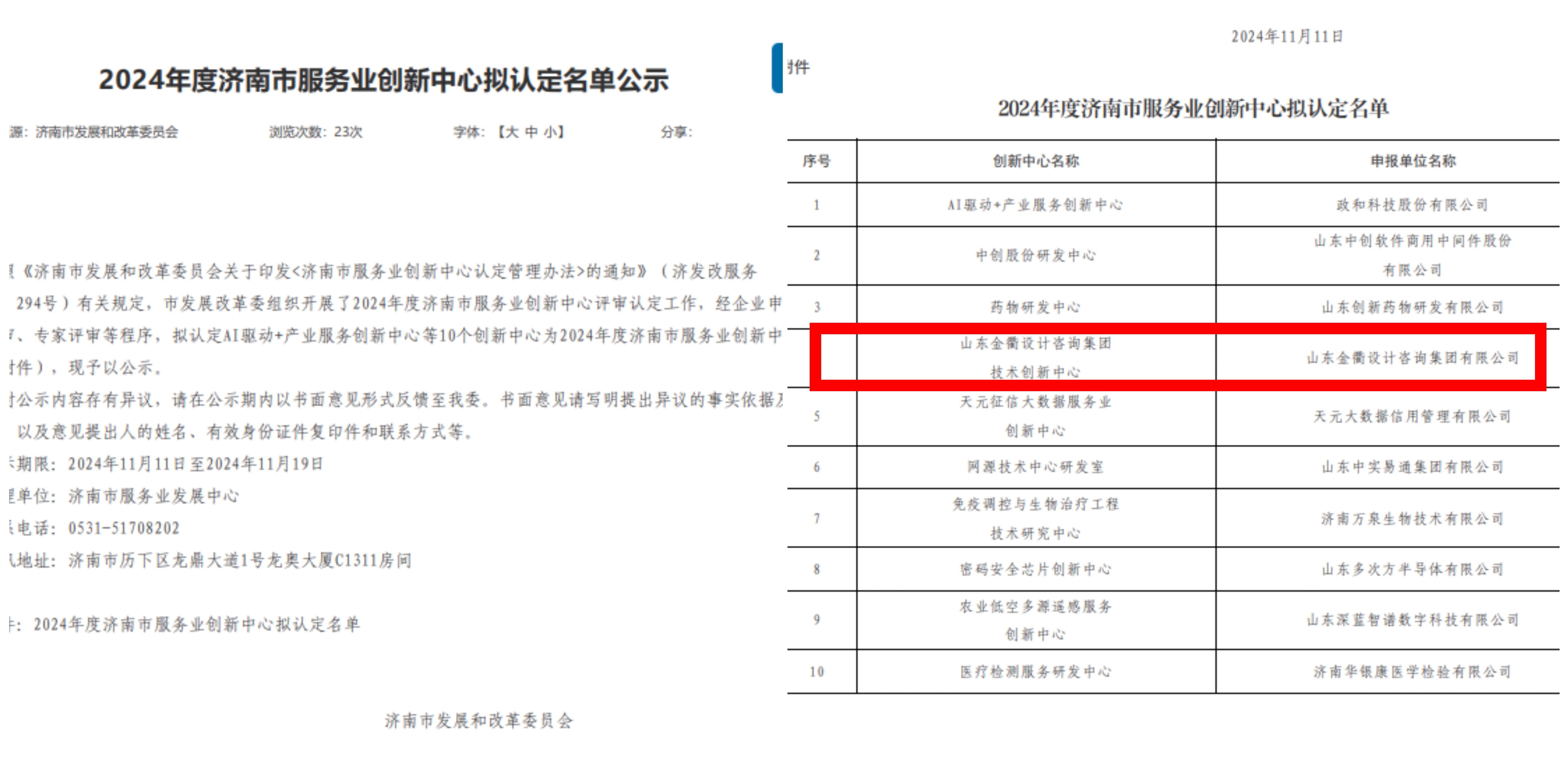 喜报||金衢设计集团获批2024年济南市服务业创新中心，科技创新平台建设取得新突破